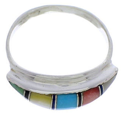 Multicolor Inlay Southwest Silver Ring Size 8-1/4 MX22449